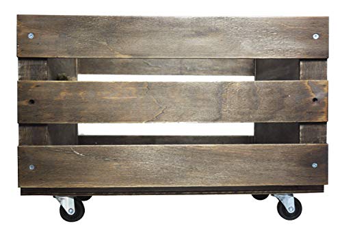 WOODEN RECORD STORAGE CRATE ON WHEELS FOR 100 LPS